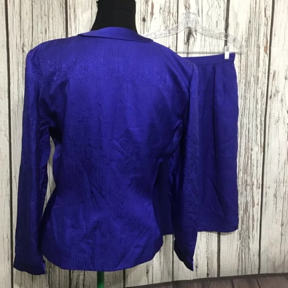 Adrianna Papell Purple Silk Skirt Suit Size 10